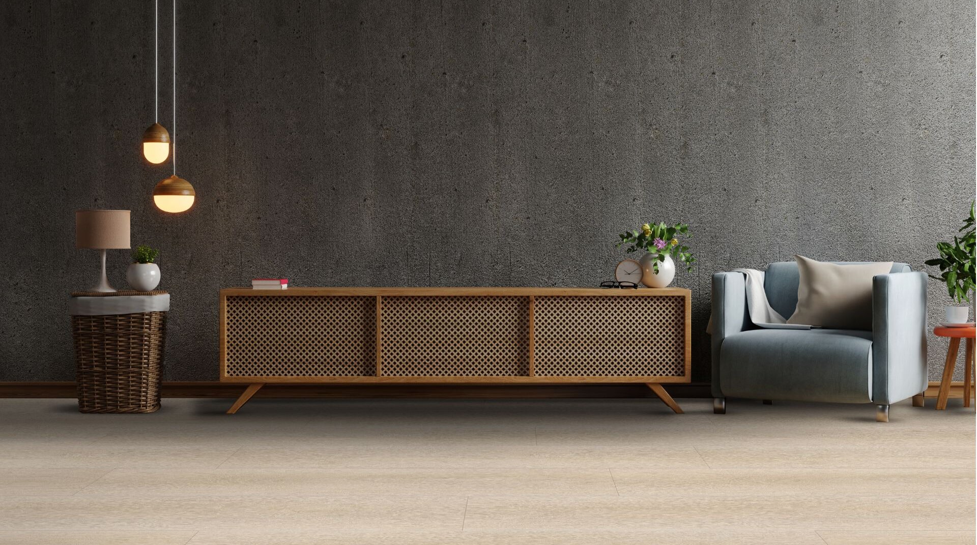 Minimalistisches Wohnzimmer mit Bodenbelag