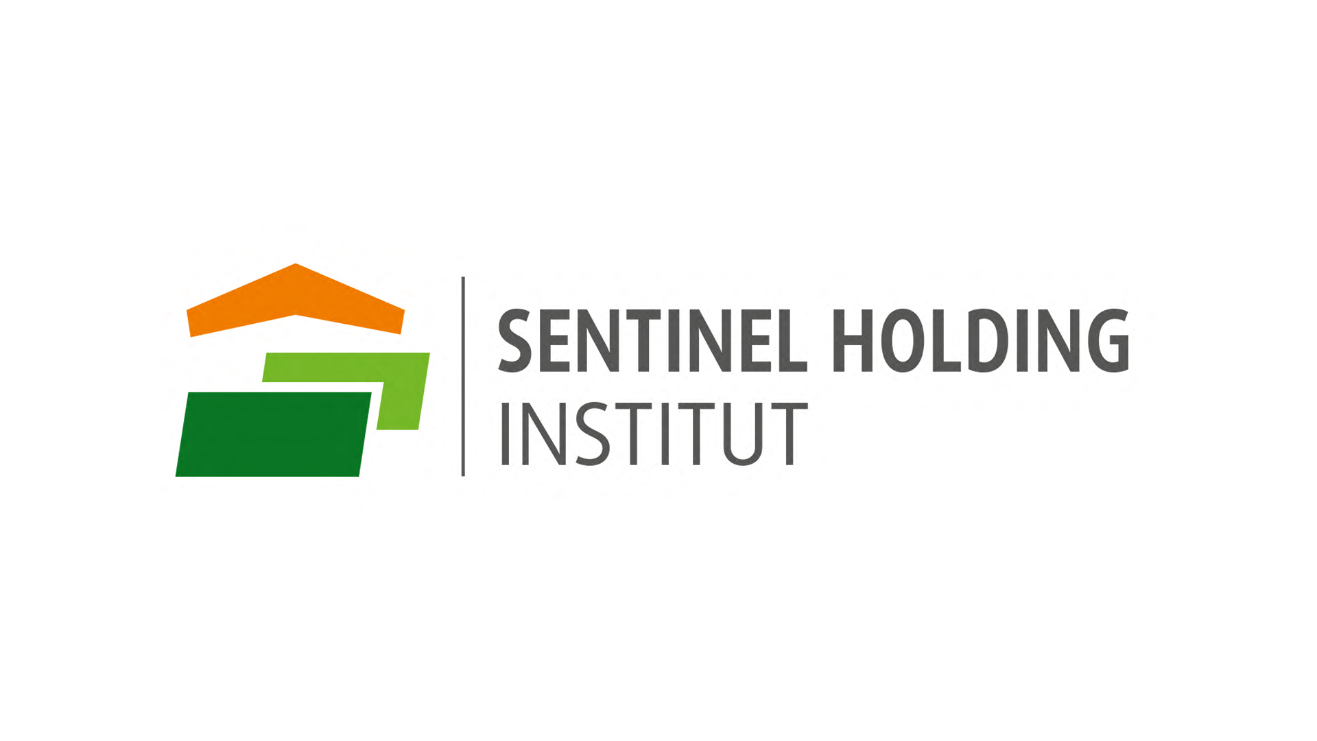 Das logo des Sentinel Holding Instituts. Links die grünen Vierecke mit orangenem Dach darüber, rechts der Schriftzug